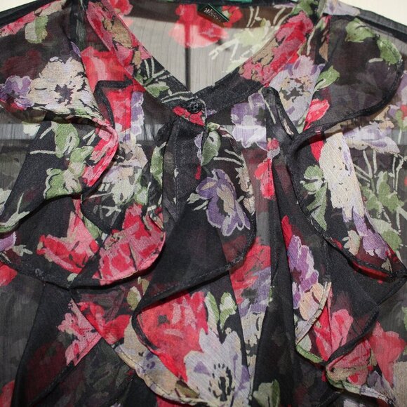 Lauren Ralph Lauren long sleeve sheer black floral blouse with ruffle details XL - Picture 4 of 9
